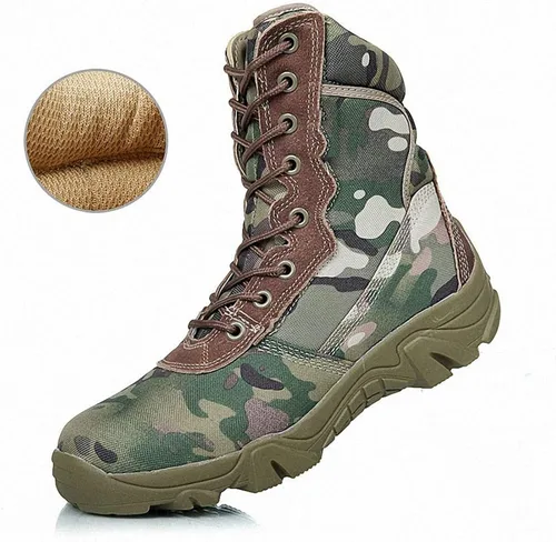 Vista 4 de Tebapi Botas tácticas militares para hombre, para mochileros, senderismo, campamento, escalada, senderismo, camuflaje, botas de tobillo, zapatos
