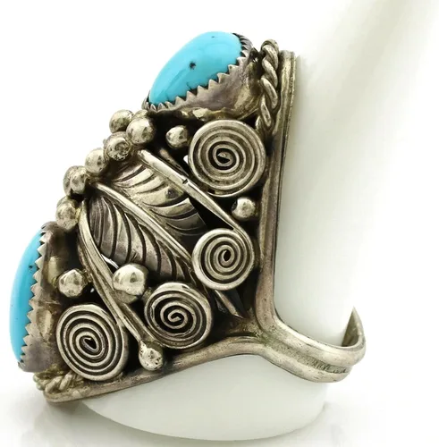 Vista 5 de Anillo Navajo de plata .925 Sleeping Beauty Turquoise firmado JM C.1980's, Plata de ley, turquesa
