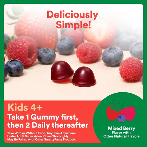 Vista 6 de SmartyPants Kids Fiber & Veggies: Gomitas de fibra prebiótica para niños, suplemento de fibra con inulina, mezcla orgánica de verduras verdes