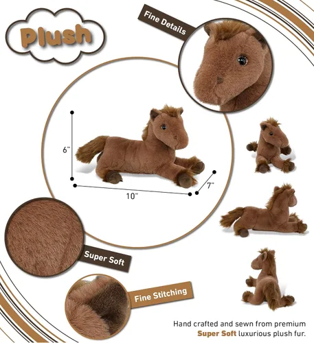 Vista 3 de DolliBu Fancy - Caballo marrón mentiroso súper suave, lindos animales de peluche realistas para niñas, niños, adultos, regalos de animales