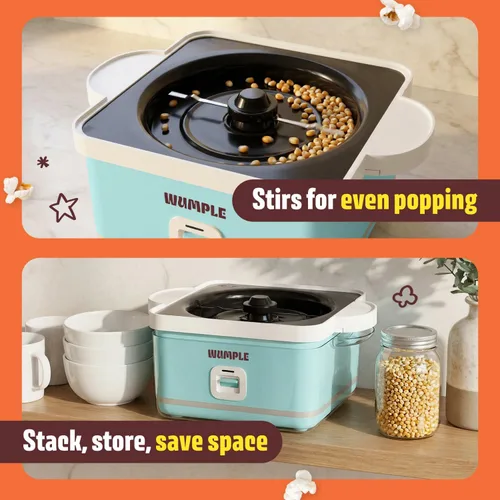Vista 5 de Máquina de palomitas de maíz con cuenco, máquina eléctrica de palomitas de maíz de 12 tazas para noches de cine en casa y fiestas, máquina de Azul