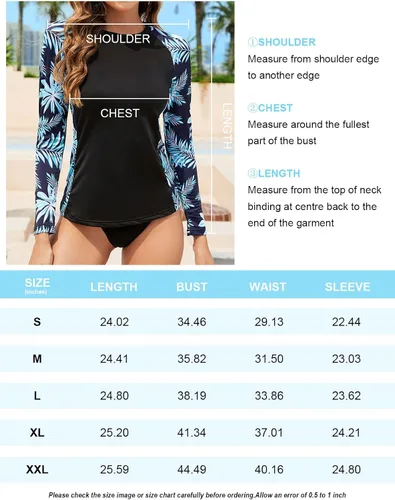 Vista 7 de Zamowoty Traje de baño de manga larga para mujer, estampado de protección solar UV, para surf, esnórquel, pesca