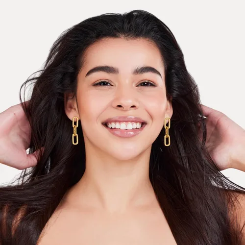 Vista 4 de Aretes de cadena de oro Aretes colgantes de plata de ley 925 con eslabones de cadena de clip Regalo para mujer