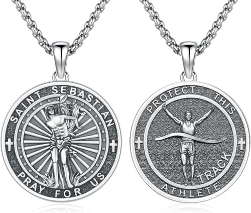 Vista 52 de 925 Sterling Silver Patron Saint Amulet Necklace for Men Women plateado