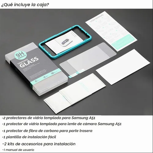 Vista 7 de Ibywind Protector de pantalla para SamSung Galaxy A51, con 2 piezas de vidrio templado, 1 protector de lente de cámara, 1 película de fibra