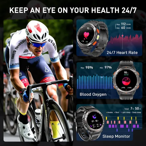 Vista 4 de Relojes inteligentes militares para hombres con linterna LED, reloj inteligente táctico resistente con 1.45 pulgadas HD, 3ATM impermeable y brújula