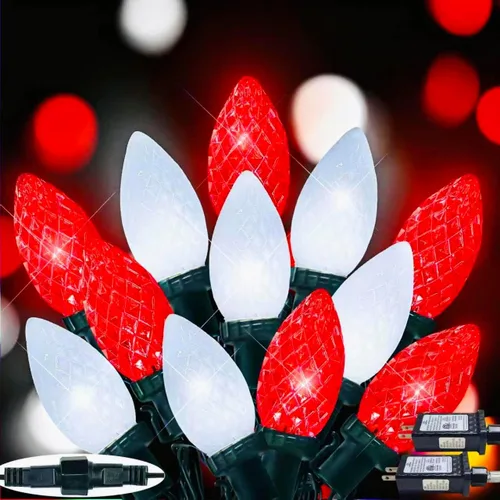 Vista 9 de Paquete de 2 luces de Navidad C9 extensibles para exteriores, 66 pies, 100 LED, multicolor