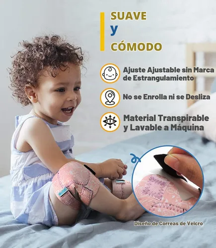 Vista 4 de Simply Kids Rodilleras para bebé (2ª generación) para gatear (2 pares), certificado CPSIA, cómodo protector de rodilla para bebés, niñas, niños