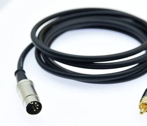 Vista 2 de Cable MIDI macho DIN de 5 pines a 2 conectores macho RCA duales, cable de audio para sistemas estéreo Naim Quad de 5 pines, enchufe DIN macho más