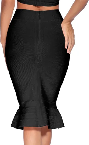 Vista 6 de Falda vendaje para mujer, falda elástica de cola de pez hasta la rodilla, falda midi