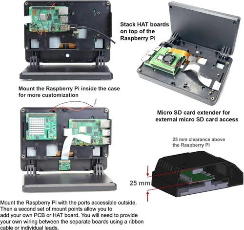 Vista 4 de SmartiPi Touch Pro 2 para Raspberry Pi 4 y 5 (pequeño, con acceso externo a tarjeta Micro SD)