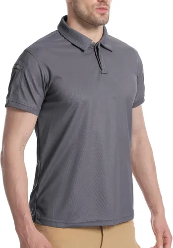 Vista 2 de YAXHWIV Polo para hombre, camiseta táctica para hombre, manga corta, absorbe la humedad, camiseta de tenis de golf