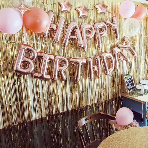 Vista 4 de iPartycool - Cartel de globos de feliz cumpleaños, 24 piezas de letras de aluminio de tereftalato de polietileno de alta calidad en 3D de oro rosa
