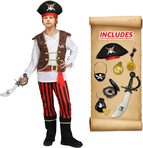 Vista 2 de Gorkonpy Boys Pirate Costume Kids Halloween Pirate Costume with Accessories