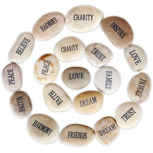 Vista 9 de Barelove 12 rocas para pintar pulidas grabadas, piedras de río, 12 palabras diferentes, piedras inspiradoras planas para artes, manualidades