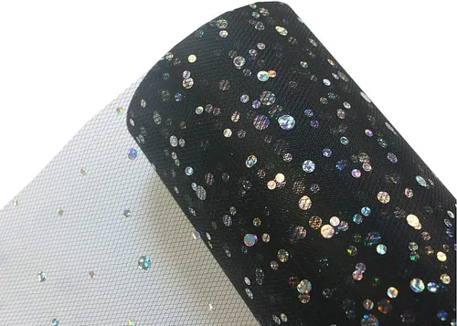 Vista 3 de DADAXIE - Rollos de tul con purpurina láser, rollo decorativo de tela de tul de 6 x 50 yardas (150 pies), color brillante para camino de mesa, Negro