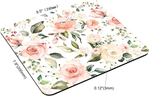 Vista 2 de Alfombrilla de mouse con flores rosas y verdes, accesorios de escritorio, floral, rosas, hogar, oficina, rectangular, alfombrilla de mouse de flores