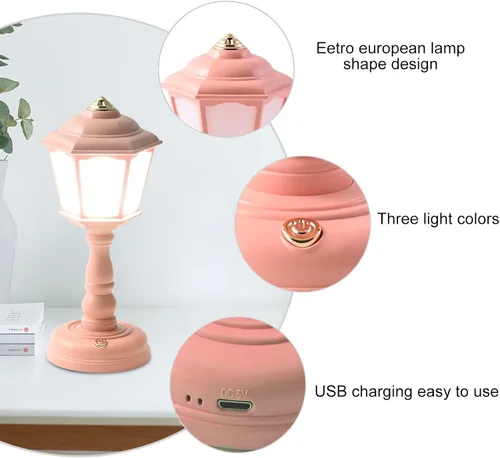 Vista 4 de Mini lámpara de escritorio vintage, lámpara de escritorio LED, lámpara de mesa regulable, lámpara de lectura con puerto de carga USB, control