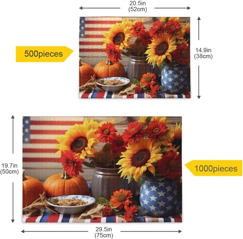 Vista 5 de Sunflower Fall American Flag Jigsaw Puzzles 500 Pieces for Adults with Mesh Storage Bag 2011564