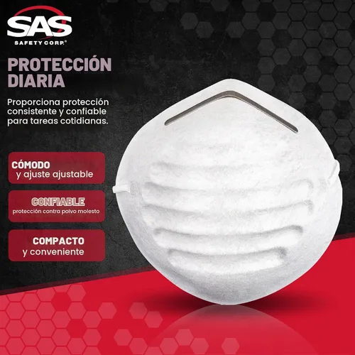 Vista 2 de SAS Safety 2985 Máscara antipolvo no tóxica, caja de 50