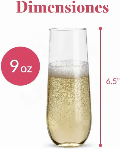 Vista 3 de Prestee 24 Copas de Champán de Plástico - Copas de Champán sin Tallo Resistentes de 9oz para Fiestas - Vasos de Brindis de Plástico Transparente