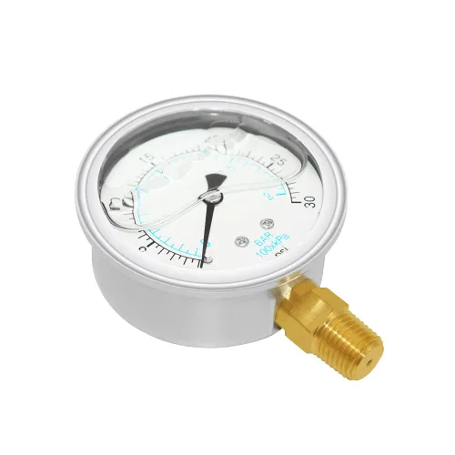 Vista 3 de Joywayus Manómetro de presión 0-30 PSI, latón 1/4" NPT rosca macho montaje inferior, relleno de glicerina, carcasa de acero inoxidable, función
