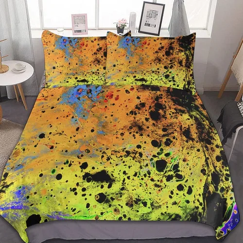 Vista 43 de Juego de 3 piezas de edredón neón que brilla en la oscuridad, funda de almohada de microfibra con cremallera para cama matrimonial, Queen