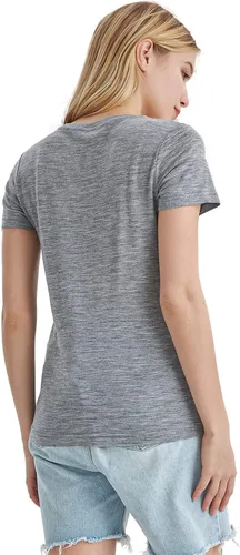 Vista 6 de Merino Protect Camisetas 100% de lana merino para mujer, cuello redondo, manga corta, resistencia al olor, capa base, viajes, senderismo, camiseta
