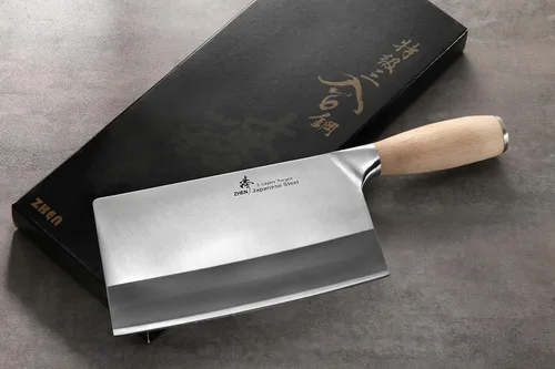 Vista 2 de ZHEN Cuchillo de carnicero japonés VG-10 de 3 capas forjado resistente para chef, 8 pulgadas, color plateado
