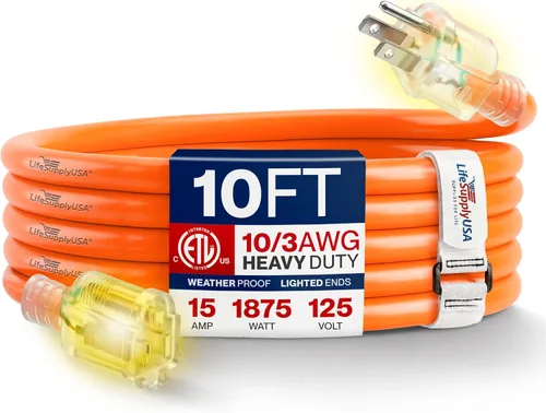 Vista 52 de Cable de extensión de 3 pies para exteriores/interiores, calibre 10/3, ultra resistente, SJTW, resistente al agua, certificación ETL, cable