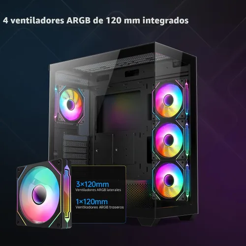 Vista 5 de RUIX OV603 ATX Mid-Tower PC Case, Caso de PC Gaming Espacioso de Alto Flujo de Aire con 4 x 120mm PWM ARGB Fans, USB 3.0 y Puertos Tipo-C, Vidrio