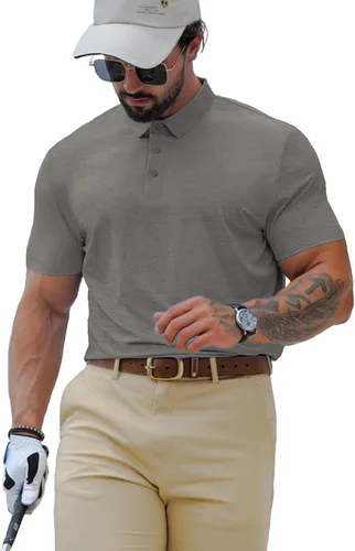 Vista 3 de Camisa de golf Dry Fit para hombre, manga corta, absorbe la humedad, sin costuras, sensación de enfriamiento UPF 40+
