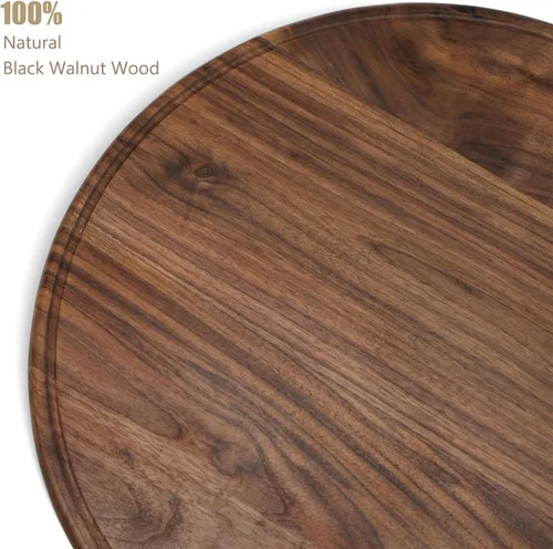 Vista 4 de Tabla de cortar redonda de madera de nogal de 18 pulgadas para cocina, tabla de cortar de madera con ranuras de jugo
