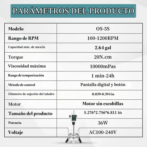 Vista 9 de Agitador aéreo OS-5S, 10L (H₂O), 100-1200RPM, 10000mPas, H-Base