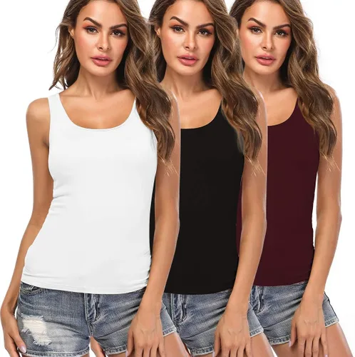 Vista 13 de Camisolas para mujer con brasier integrado, camiseta básica de yoga, camiseta sin mangas acolchada (S-3XL)