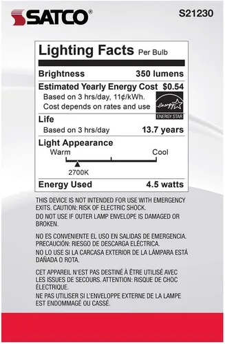 Vista 5 de Satco S21230 4.5G25/LED/WH/927/120V - Paquete de 6 Warm White, 120V
