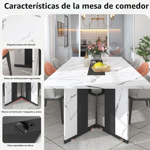 Vista 5 de Hlivelood Mesa de comedor grande de 78 pulgadas para 6 8 personas, mesa de cocina rectangular de madera con mesa impermeable, muebles rectangulares
