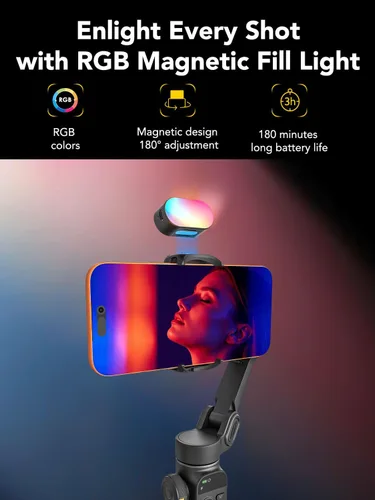 Vista 3 de AOCHUAN Gimbal de mano X2 con poste incorporado y luz RGB Negro