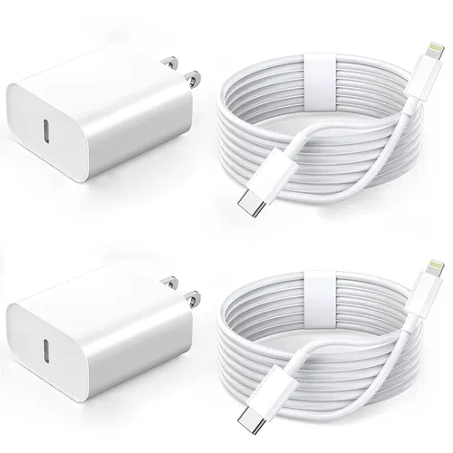 Vista 8 de Cable de carga para iPhone 13 y 14, [certificado Apple MFi] Paquete de 2 cargadores rápidos para iPhone de 20 W tipo C, adaptador de enchufe