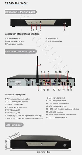 Vista 6 de TSRV01-22 5TB HDD 100K 22 "Pantalla táctil Karaoke Player, Mandarín, cantonés, taiwanés, canciones en inglés, actualización gratuita de la nube