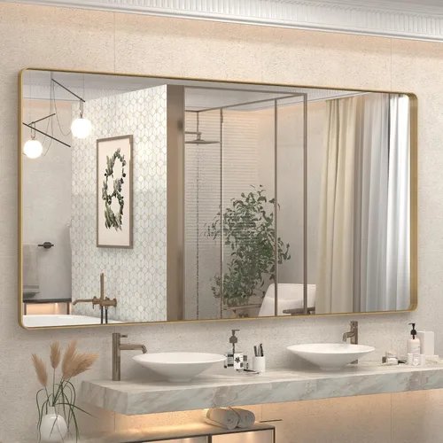 Vista 21 de Paquete de 2 espejos de baño con marco de metal negro de 22 x 30 pulgadas, espejo rectangular redondeado negro mate, antioxidante, se cuelga