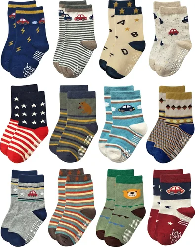 Vista 8 de RATIVE - Calcetines antideslizantes con agarres para bebé, bebés, niños pequeños, niños y niños