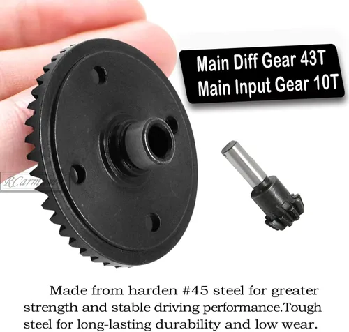 Vista 3 de Main Diff Gear 43T y engranaje de entrada principal 10T Actualizaciones Parte para 1/8 Kraton/Notorious/Outcast/Talion 6S BLX, 1/7 Fireteam/Mojave