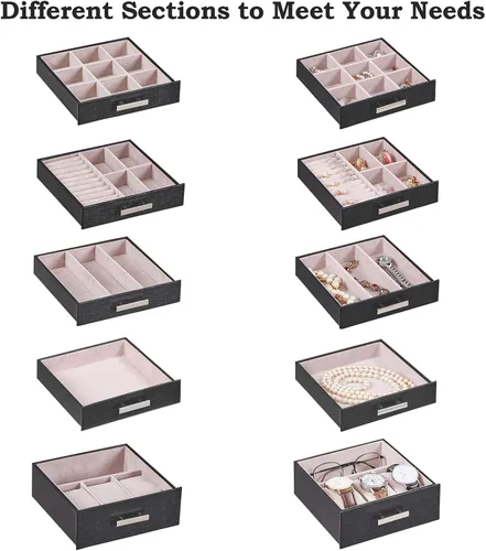 Vista 3 de ANWBROAD UJJB008B - Caja organizadora de joyas de 6 niveles con cerradura de espejo, soporte de joyería para aretes, anillos, pulseras, organizador