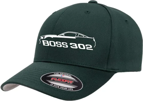 Vista 20 de 2012 2013 Ford Boss 302 Mustang Classic Car Outline Design Flexfit 6277 Gorra de béisbol atlética cabida Negro