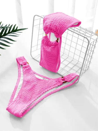 Vista 91 de WDIRARA Conjunto de bikini de 2 piezas sin tirantes para mujer
