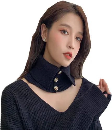 Vista 4 de YEKEYI Collar falso de punto para mujer - Gargantilla de solapa alta con botón desmontable Beige