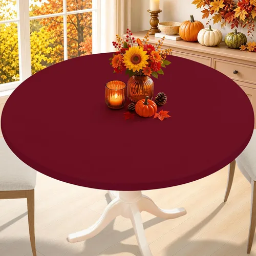 Vista 18 de Smiry - Mantel redondo de elastano, manteles ajustados lavables elásticos para mesas de 36 a 44 pulgadas, cubierta de mesa de picnic elástica