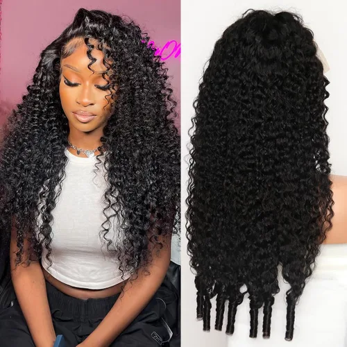 Vista 7 de Recomtic Pelucas rizadas Bob de cabello humano corto frontal 13x4, pelucas de encaje frontal lisas y onduladas para mujeres negras, cabello humano