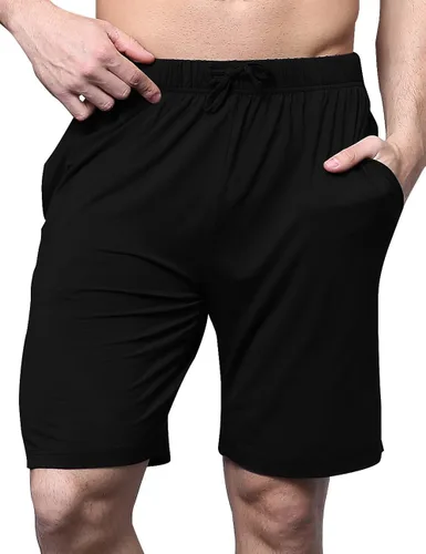 Vista 2 de GYS Pantalones cortos de pijama de bambú para hombre, cómodos pantalones cortos de dormir con bolsillos